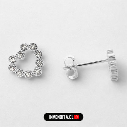 Aros de plata 925 forma de corazón con serie de circones