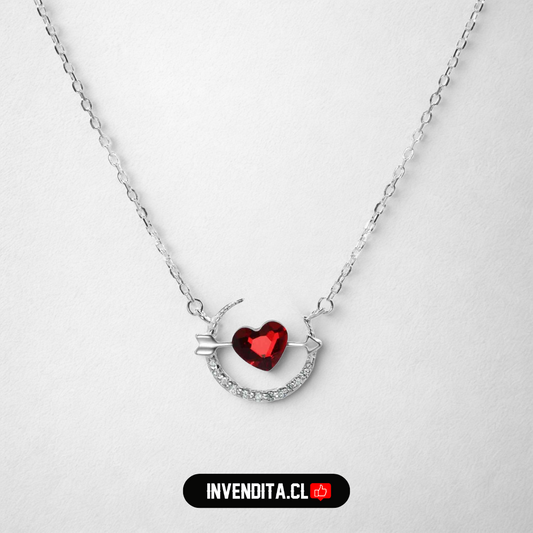 Collar de plata 925 modelo flechazo corazón rubí