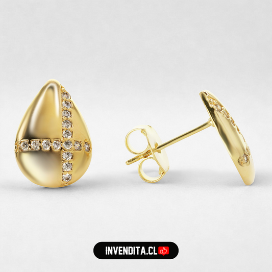 Aros enchapados en oro gota con cruz de circones