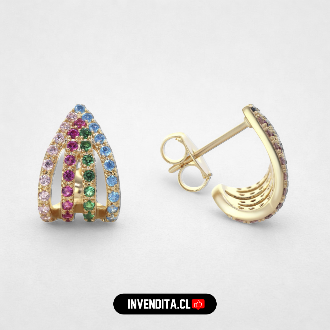 Aros enchapados en oro estilo arqueado con circones de colores