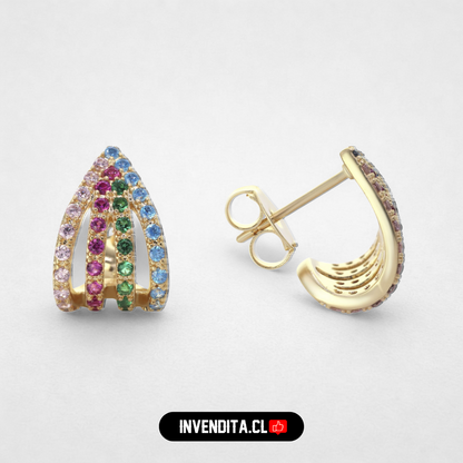 Aros enchapados en oro estilo arqueado con circones de colores