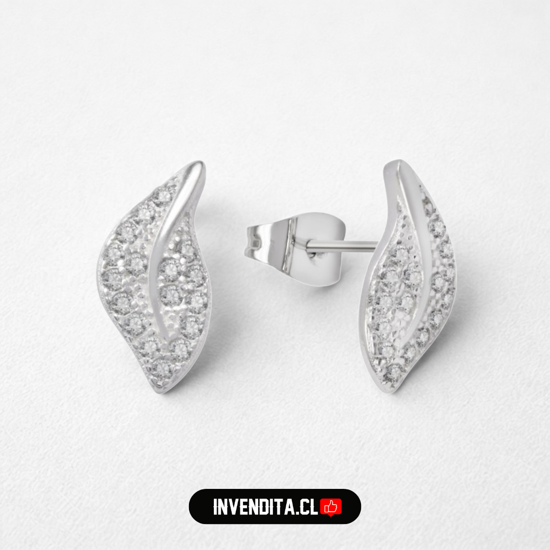 Aros de plata 925 pegado diseño hoja micro circones