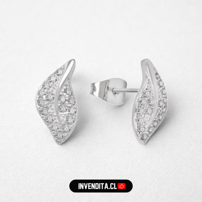 Aros de plata 925 pegado diseño hoja micro circones