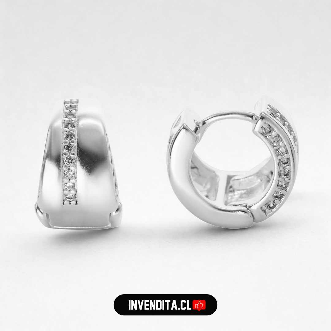 Aros enchapados en plata argollas gruesas con hilera de circones