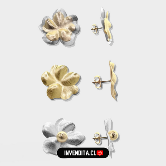 Aros enchapados en oro y plata modelo 3 diseños flor satinada