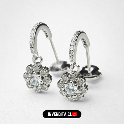 Aros de plata 925 flor de circones