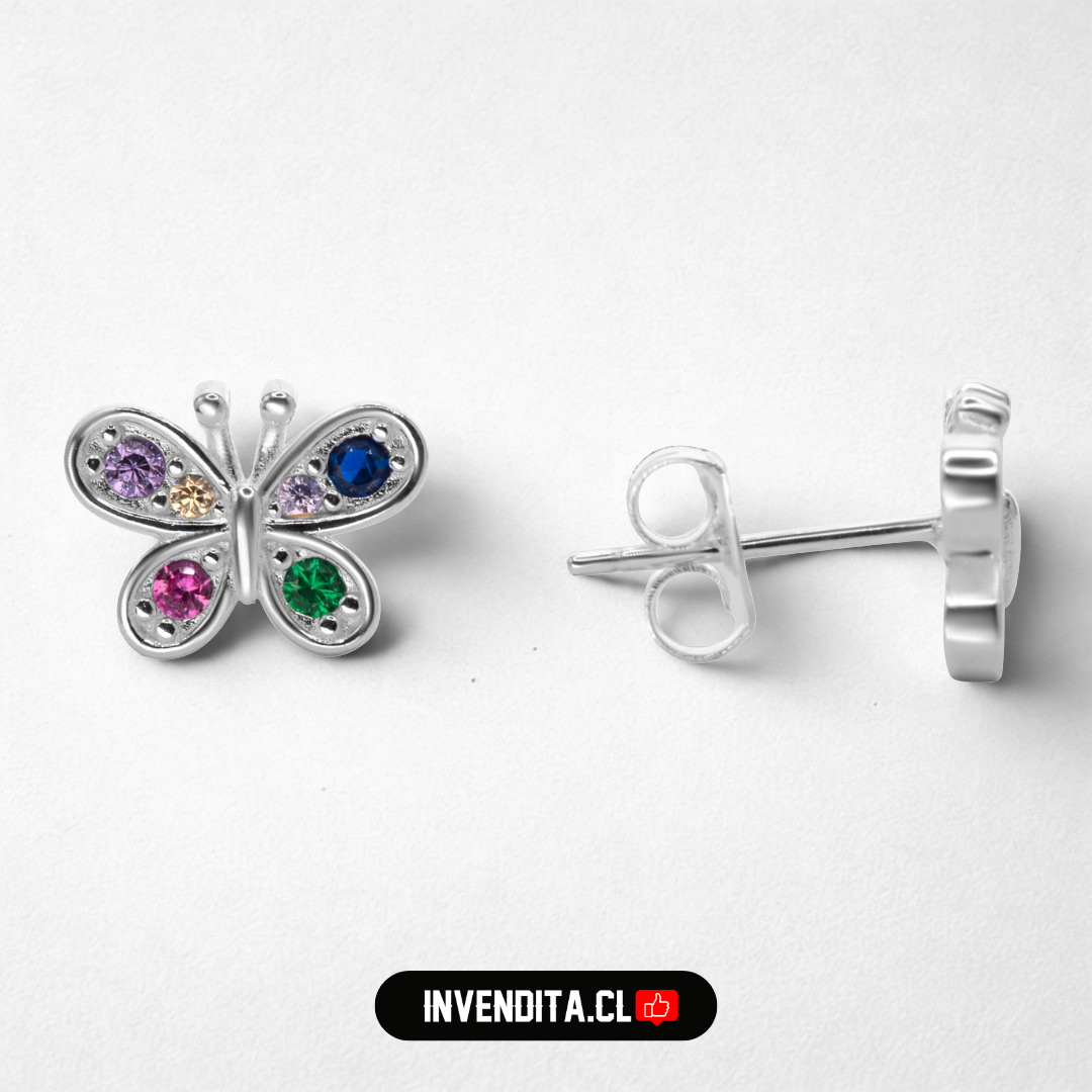 Aros de plata 925 mariposa con circones de colores