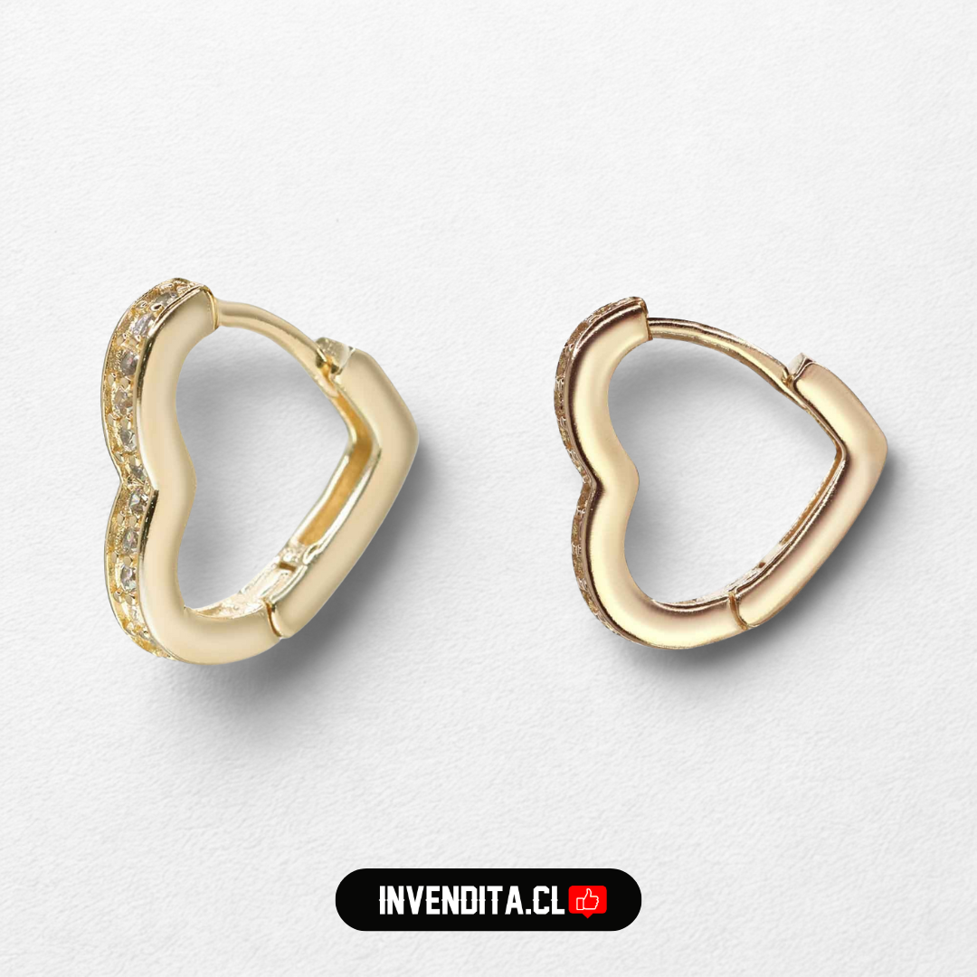 Aros enchapados en oro argollas corazón con banda de circones
