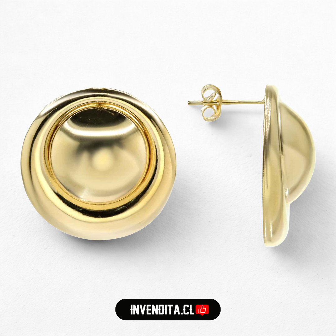 Aros enchapados en oro modelo botón textura lisa