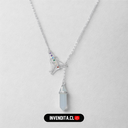 Collar de plata 925 diseño posición de loto 7 chakras con piedra luna