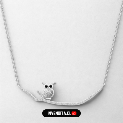 Collar de plata 925 búho en una rama con circones