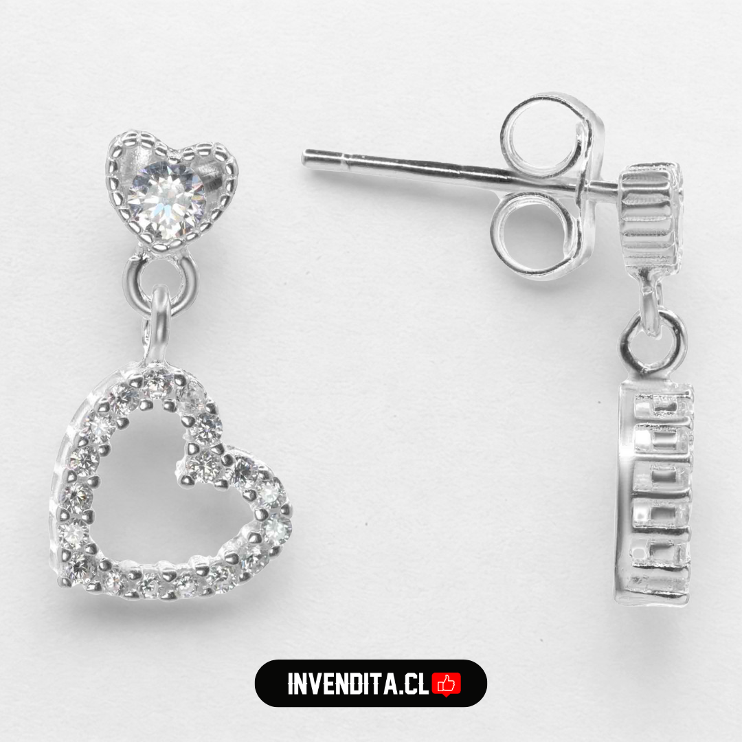 Aros de plata 925 corazones colgantes con circones