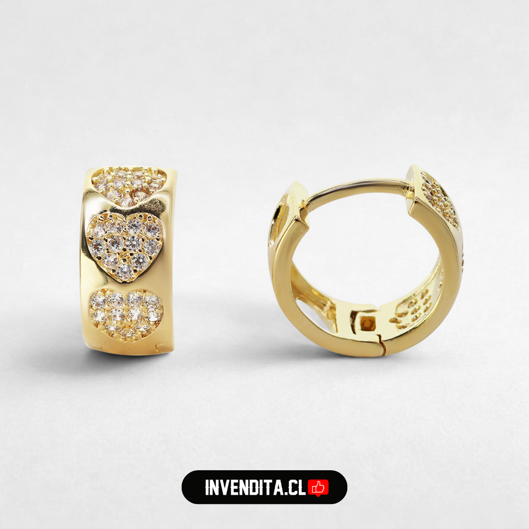 Aros enchapados en oro argolla con circones y corazones