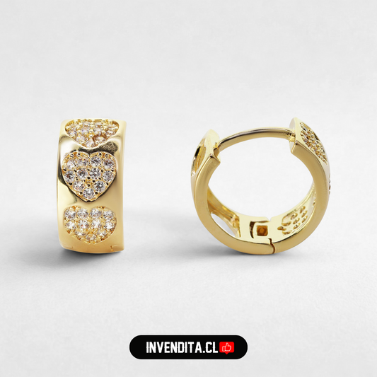 Aros enchapados en oro argolla con circones y corazones