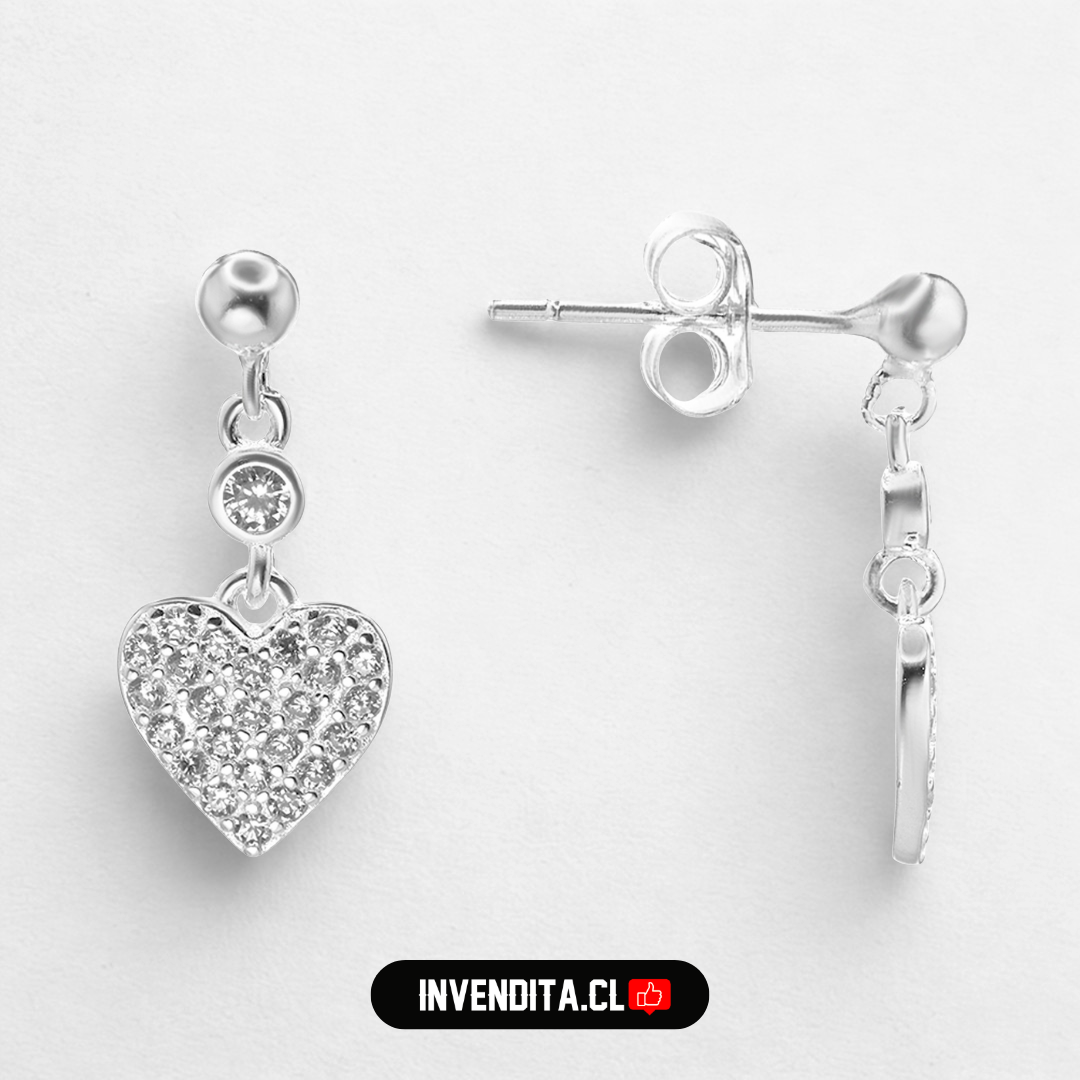 Aros de plata 925 pequeña esfera con placas de corazón