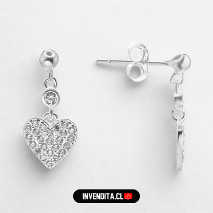 Aros de plata 925 pequeña esfera con placas de corazón