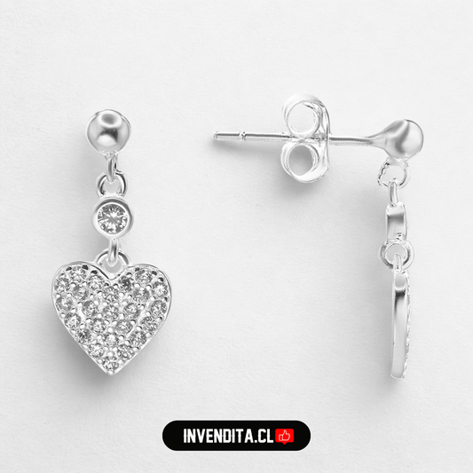 Aros de plata 925 pequeña esfera con placas de corazón
