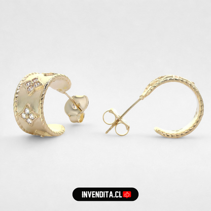 Aros enchapados en oro argollas semi abierto enmarcado de estrella con circones