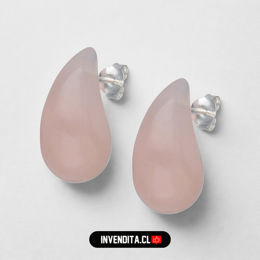 Aros de plata 925 gota chunky cuarzo rosa