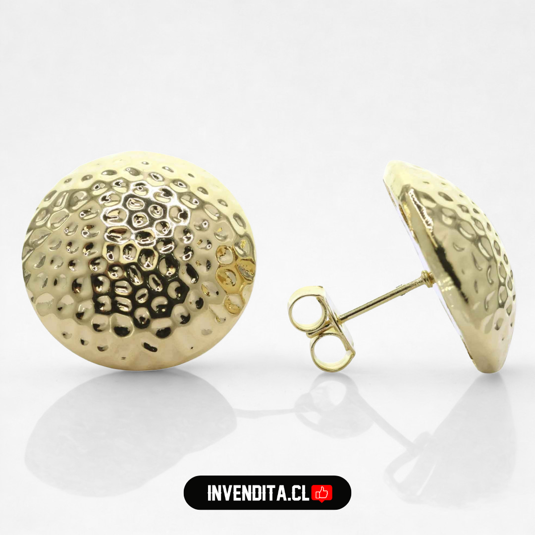 Aros enchapados en oro modelo botón martillado