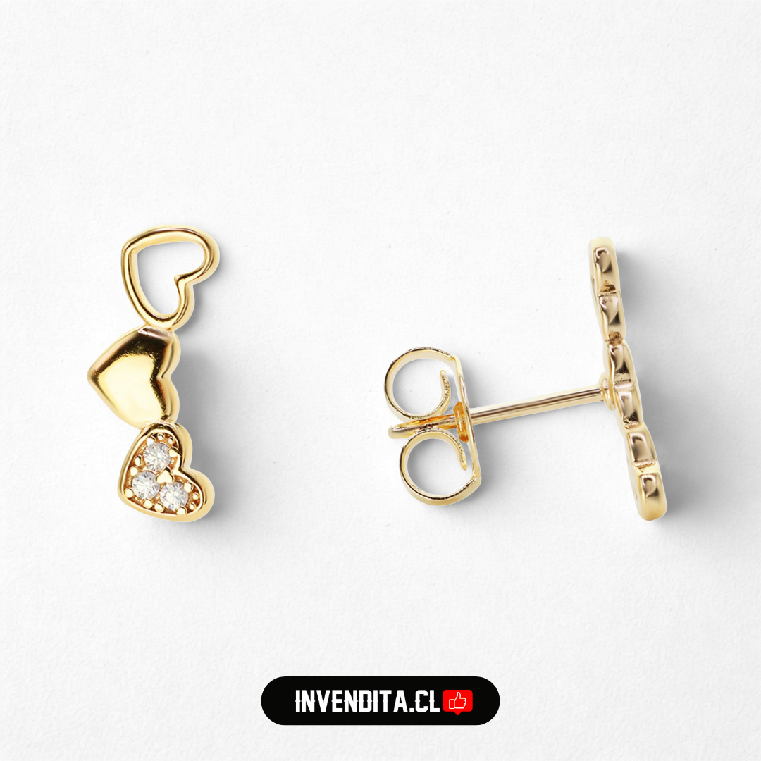 Aros enchapados en oro estilo trepador diseño corazones con circón