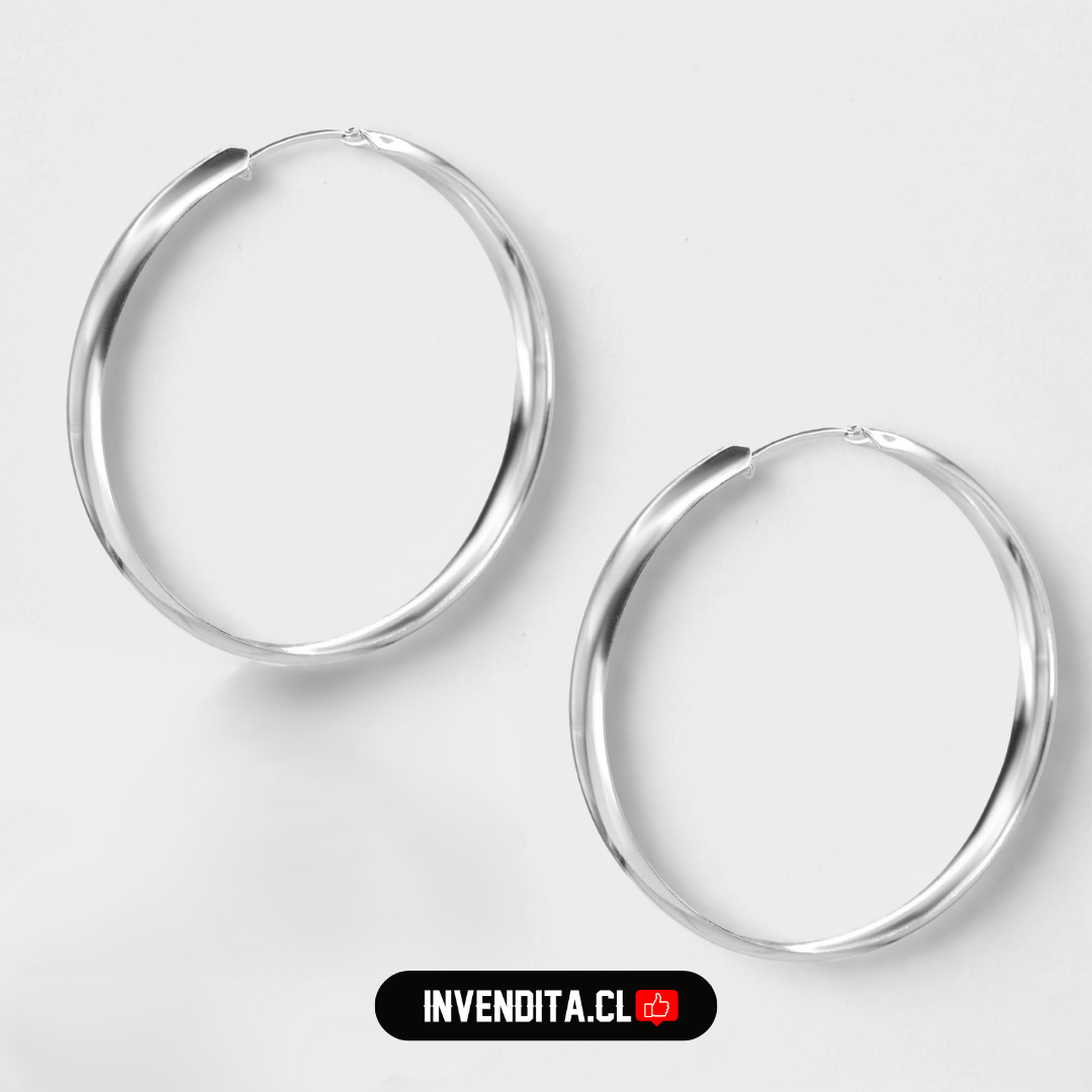 Aros enchapados en plata diseño argollas lisa bordes redondeados