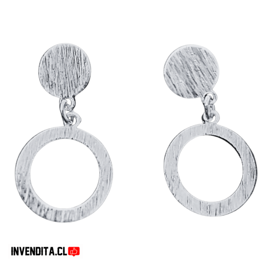 Aros de plata 925 doble placa circular satinada con mini cadena