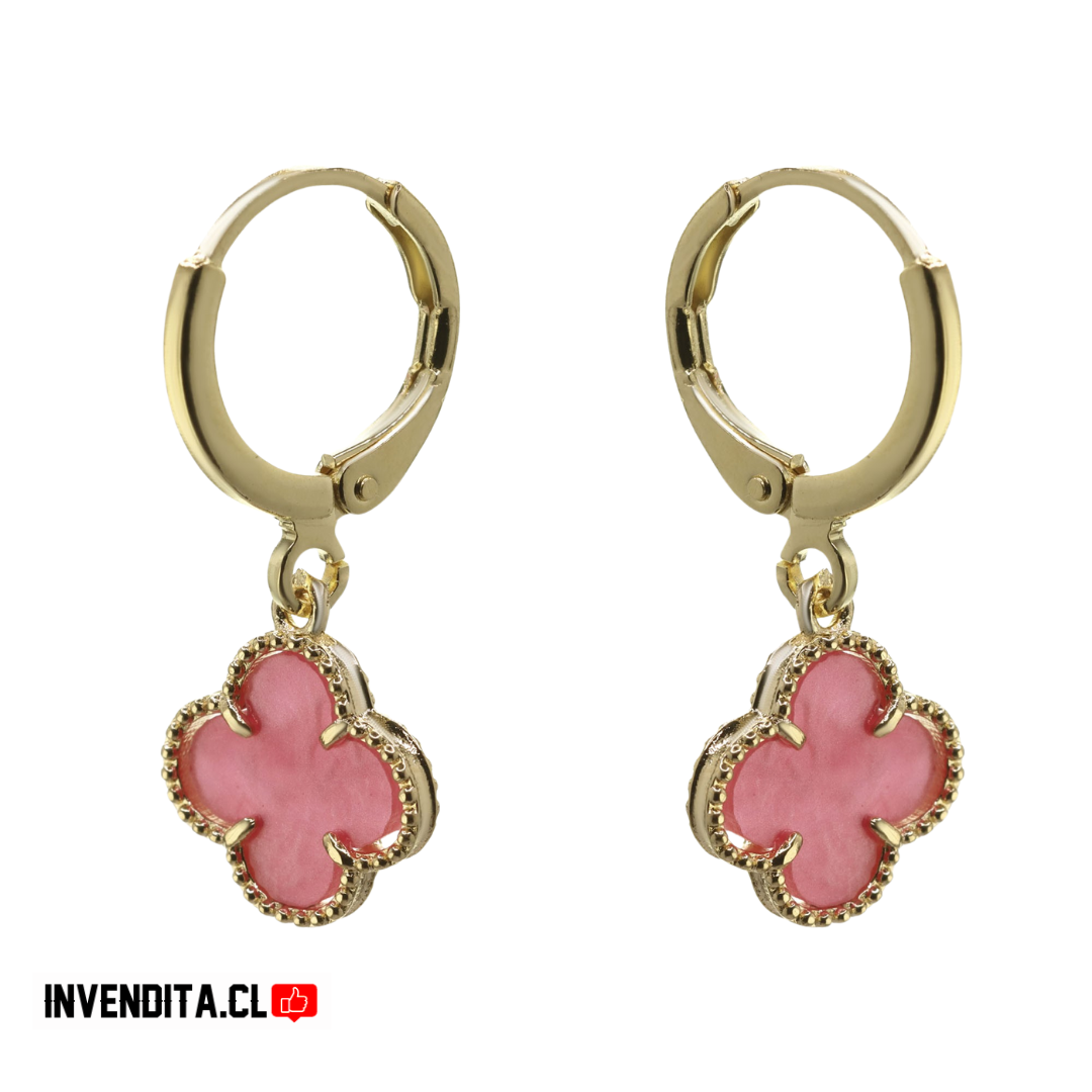 Aros enchapados en oro argollas con placa flor rosa