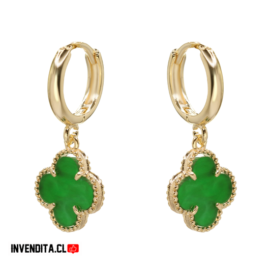 Aros enchapados en oro argollas con placa flor verde