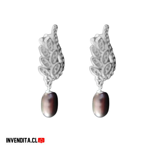 Aros de plata 925 ala con perla oscura