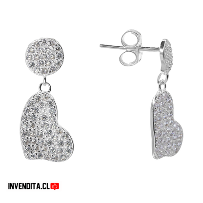Aros de plata 925 estilo botón y colgantes corazón