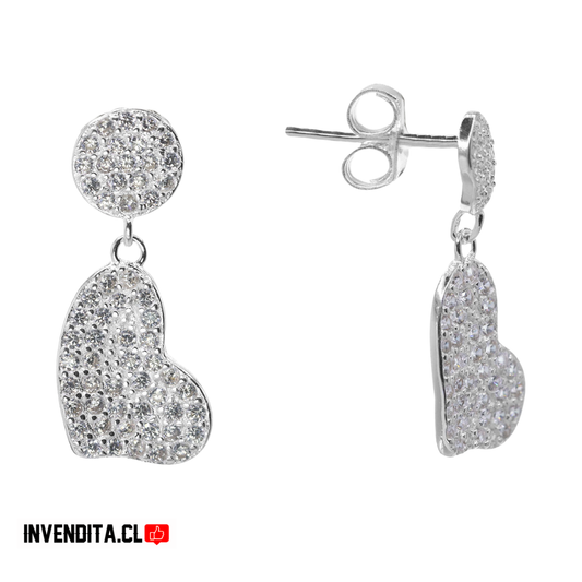 Aros de plata 925 estilo botón y colgantes corazón