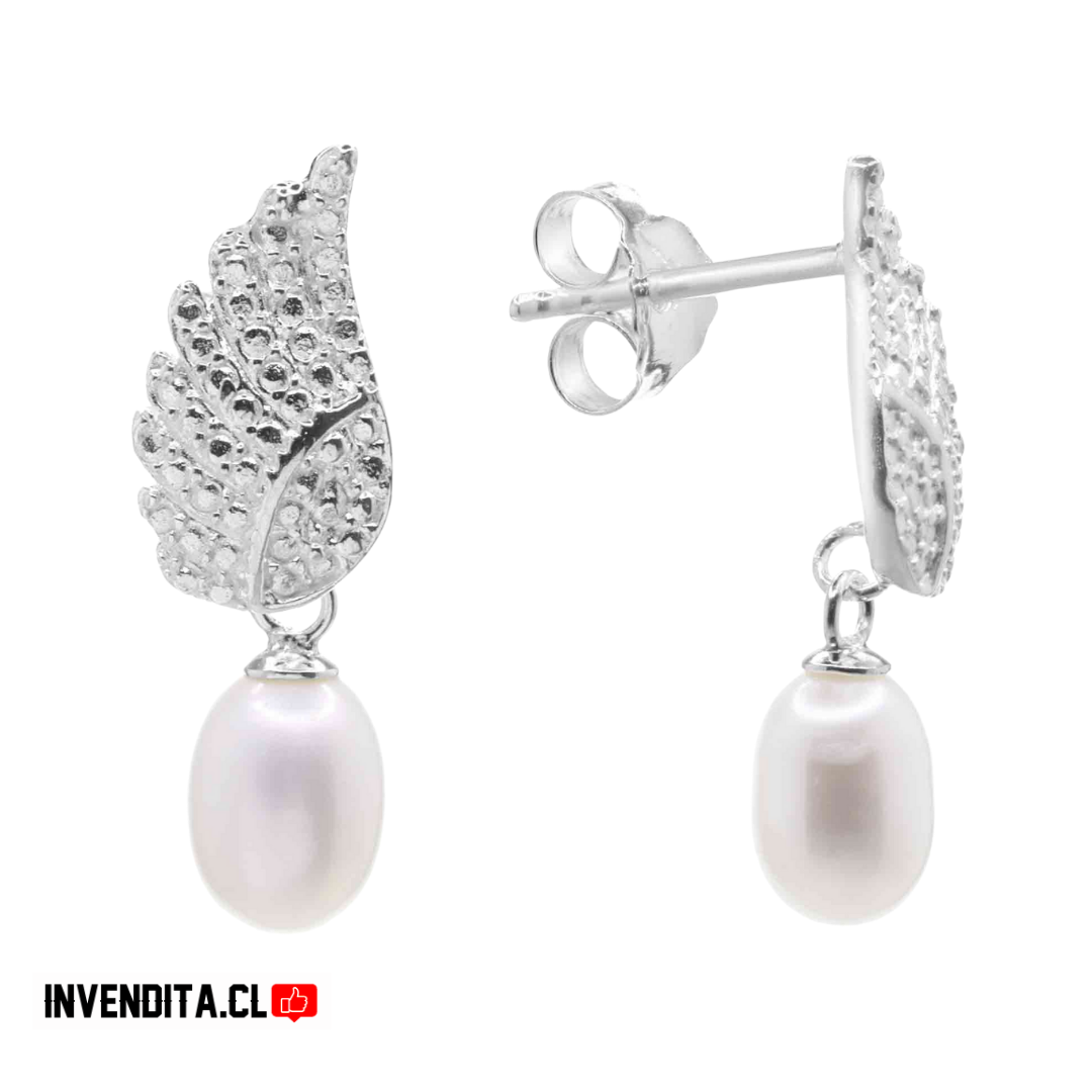 Aros de plata 925 pluma con perlas de río
