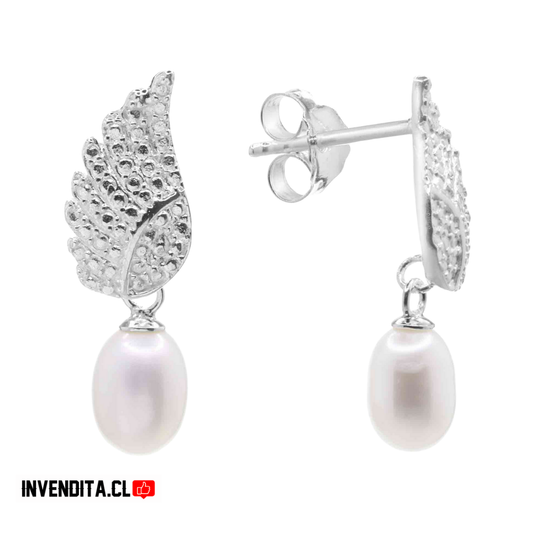 Aros de plata 925 pluma con perlas de río