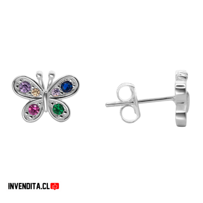 Aros de plata 925 mariposa con circones de colores