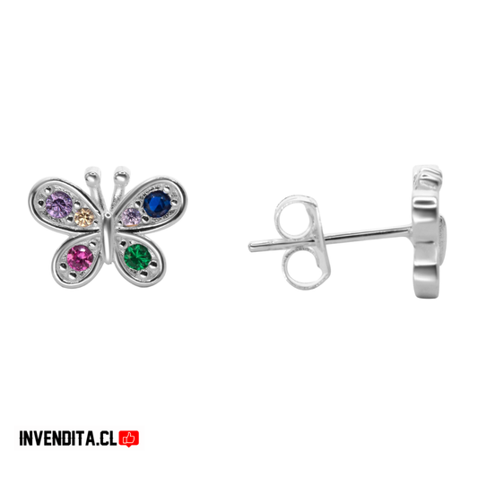Aros de plata 925 mariposa con circones de colores