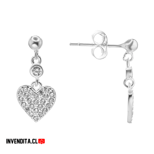 Aros de plata 925 pequeña esfera con placas de corazón
