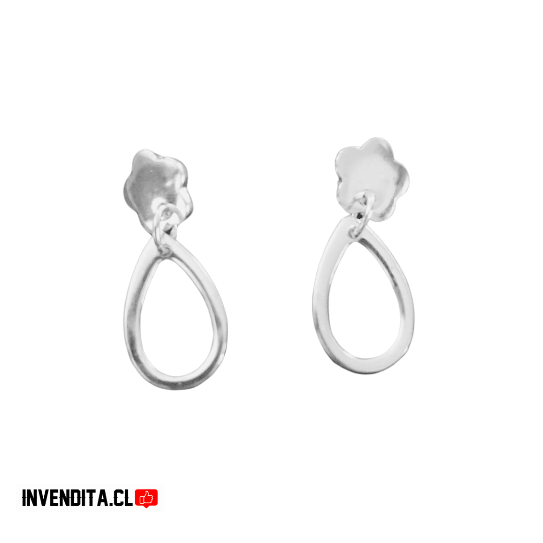 Aros de plata 925 diseño de flor con hoja unida