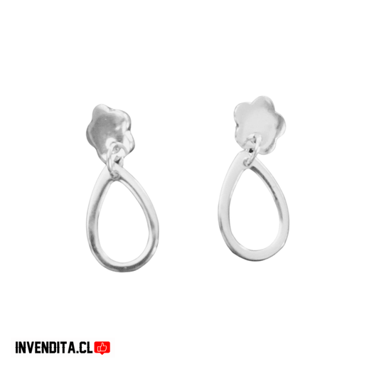 Aros de plata 925 diseño de flor con hoja unida