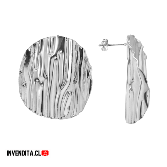 Aros enchapados en plata diseño placa con relieve