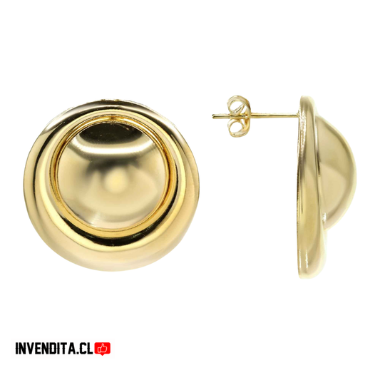 Aros enchapados en oro modelo botón textura lisa