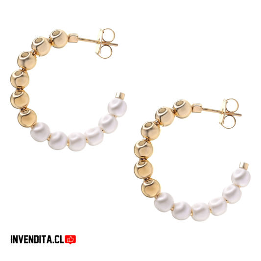 Aros enchapados en oro argollas esferas lisas con perlas de imitación