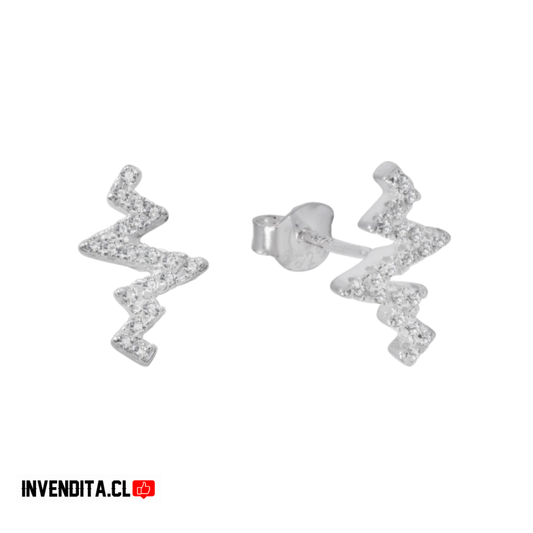 Aros de plata 925 pegado diseño cardiograma micro circón