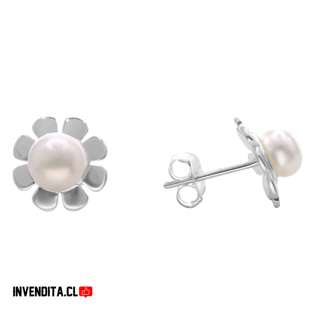 Aros de plata 925 diseño flor con perla