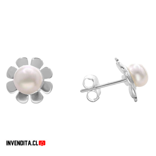 Aros de plata 925 diseño flor con perla