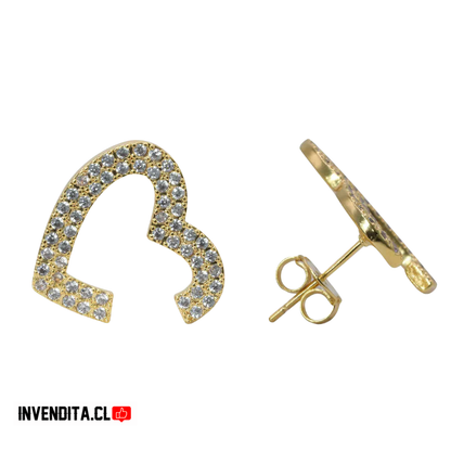 Aros enchapados en oro corazones placas de circones