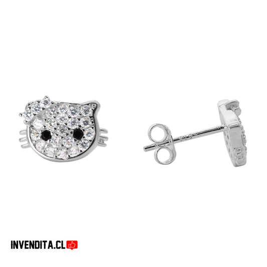 Aros de plata 925 modelo Hello Kitty con circones