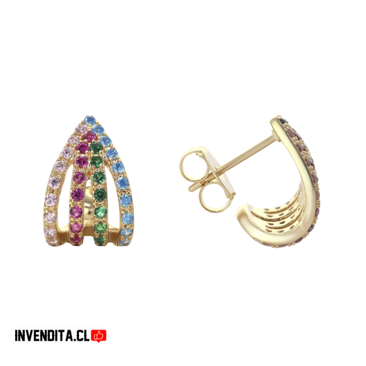 Aros enchapados en oro estilo arqueado con circones de colores