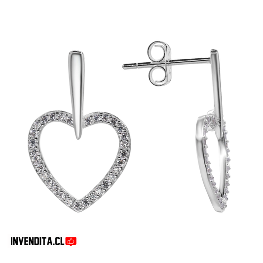 Aros de plata 925 diseño varita con figura de corazón