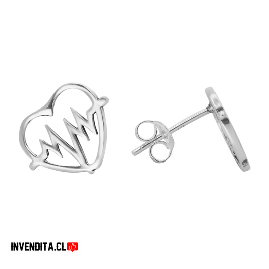 Aros de plata 925 figuras corazón con electrocardiograma